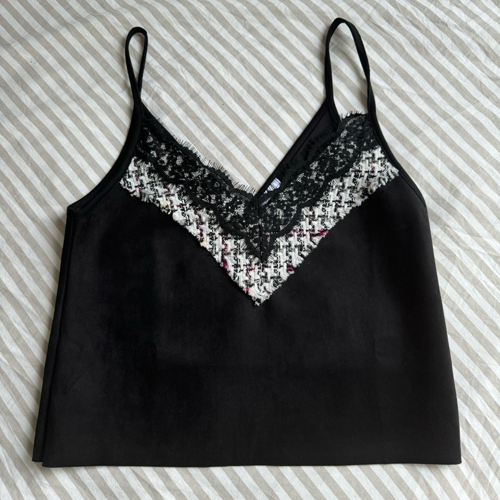 Zara Black and White Lace Detail Top